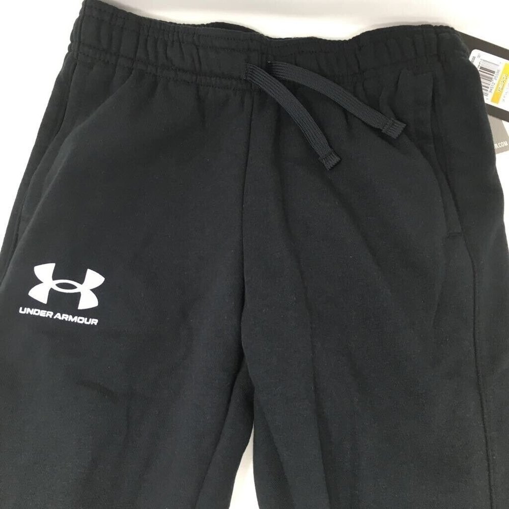 Under Armour Boys Rival Fleece Jogger Pants Black Drawstring Waist Pockets S New - Picture 2 of 7